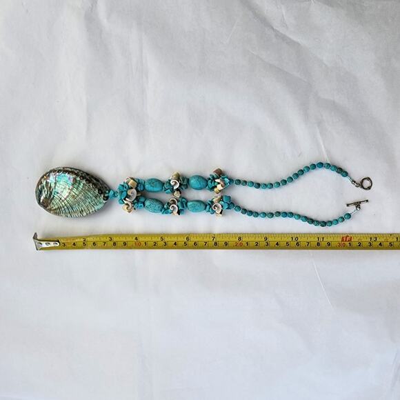 Hand Made Artisan Genuine Turquoise Blue Stone Abalone shell boho beach NECKLACE - Picture 7 of 12